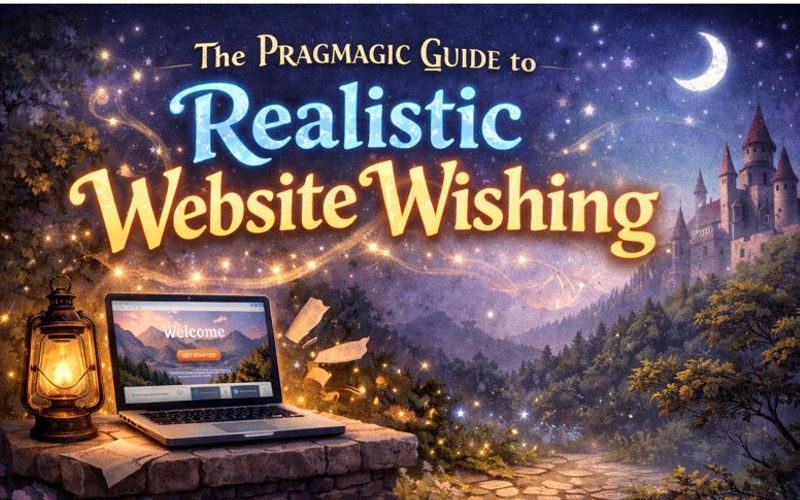 A glowing laptop sits on a stone table in a forest, illuminated by a lantern.