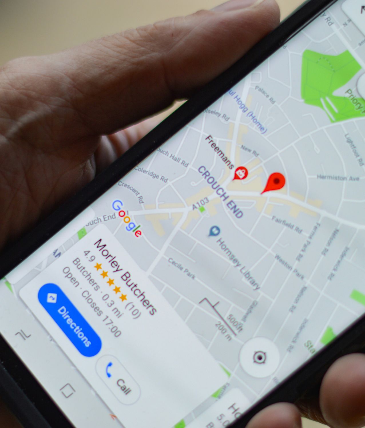 Google maps search result